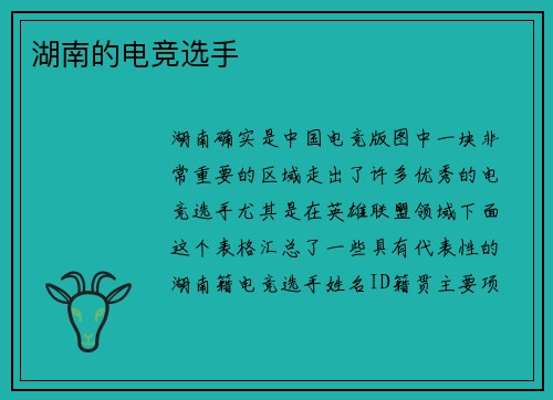 湖南的电竞选手